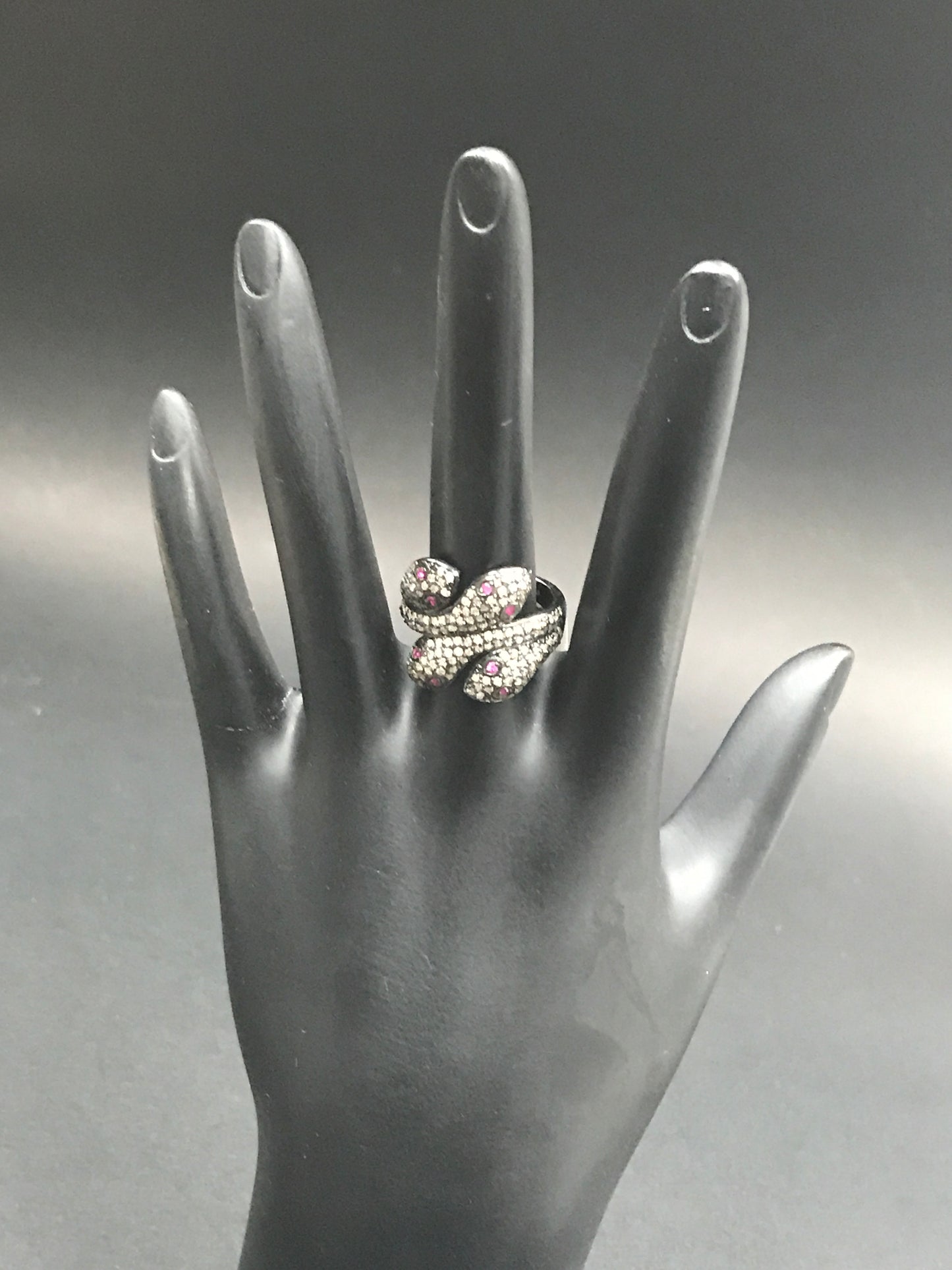 Snake Diamond and Silver Black Rhodium Finish Rings