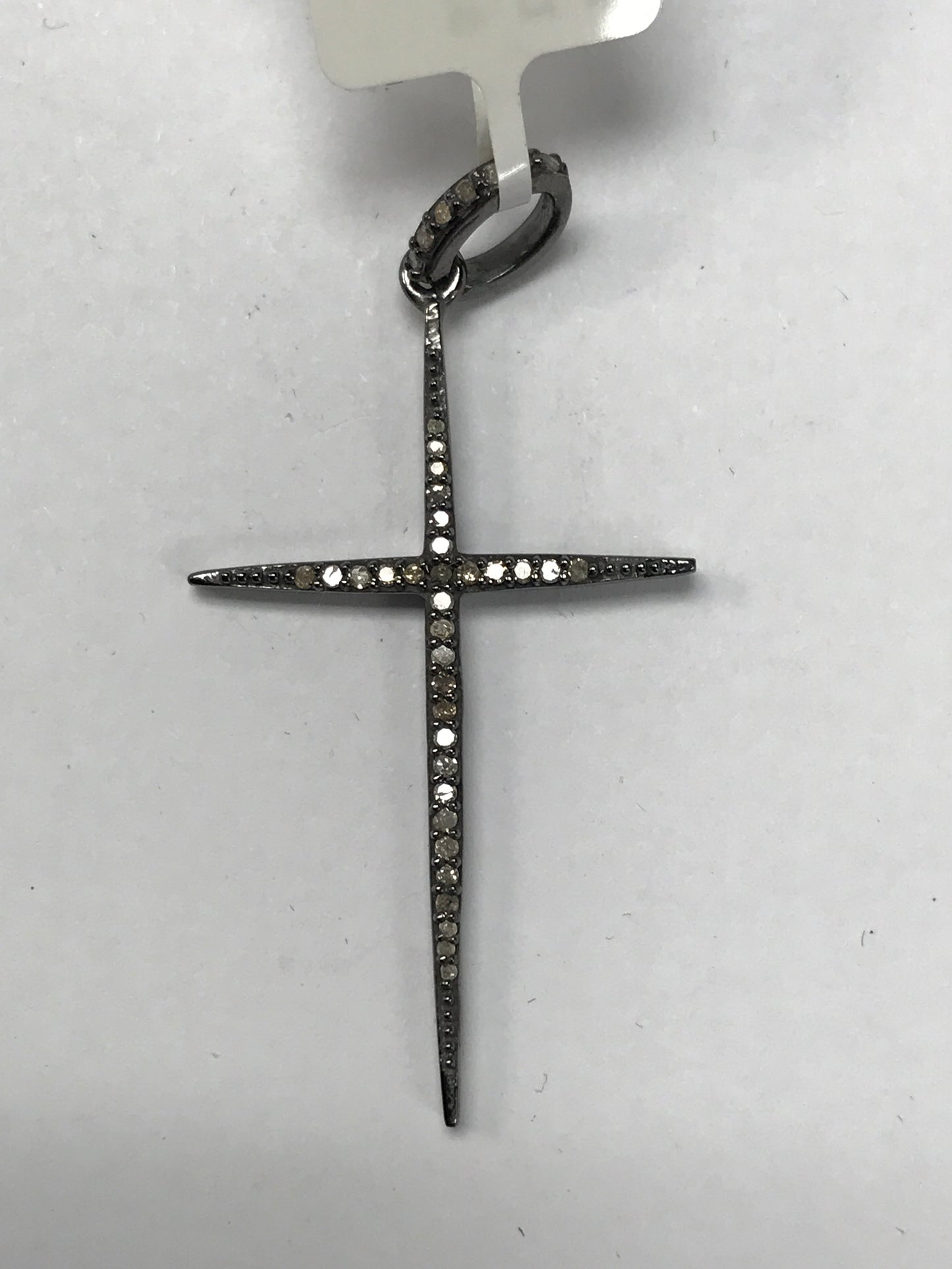 Pave Diamond Pendant, Pavé Cross Pendant, Diamond Cross Pendant, Pave Cross Charm, Approx (25 x 48mm) Oxidized Silver