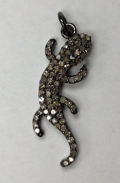 Diamond  Lizard Diamond Pendant, Pave Diamond Pendant, Lizard Necklace, Approx 27 x 9mm. Sterling Silver
