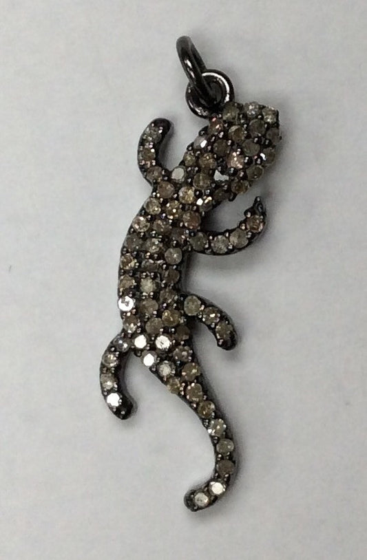 Diamond  Lizard Diamond Pendant, Pave Diamond Pendant, Lizard Necklace, Approx 27 x 9mm. Sterling Silver