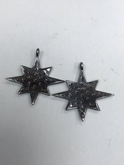 Star Shape Diamond Pendant .925 Oxidized Sterling Silver Diamond Pendant, Genuine handmade pave diamond Pendant.