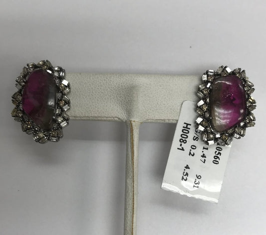 Tourmaline Watermelon and Diamond Earring