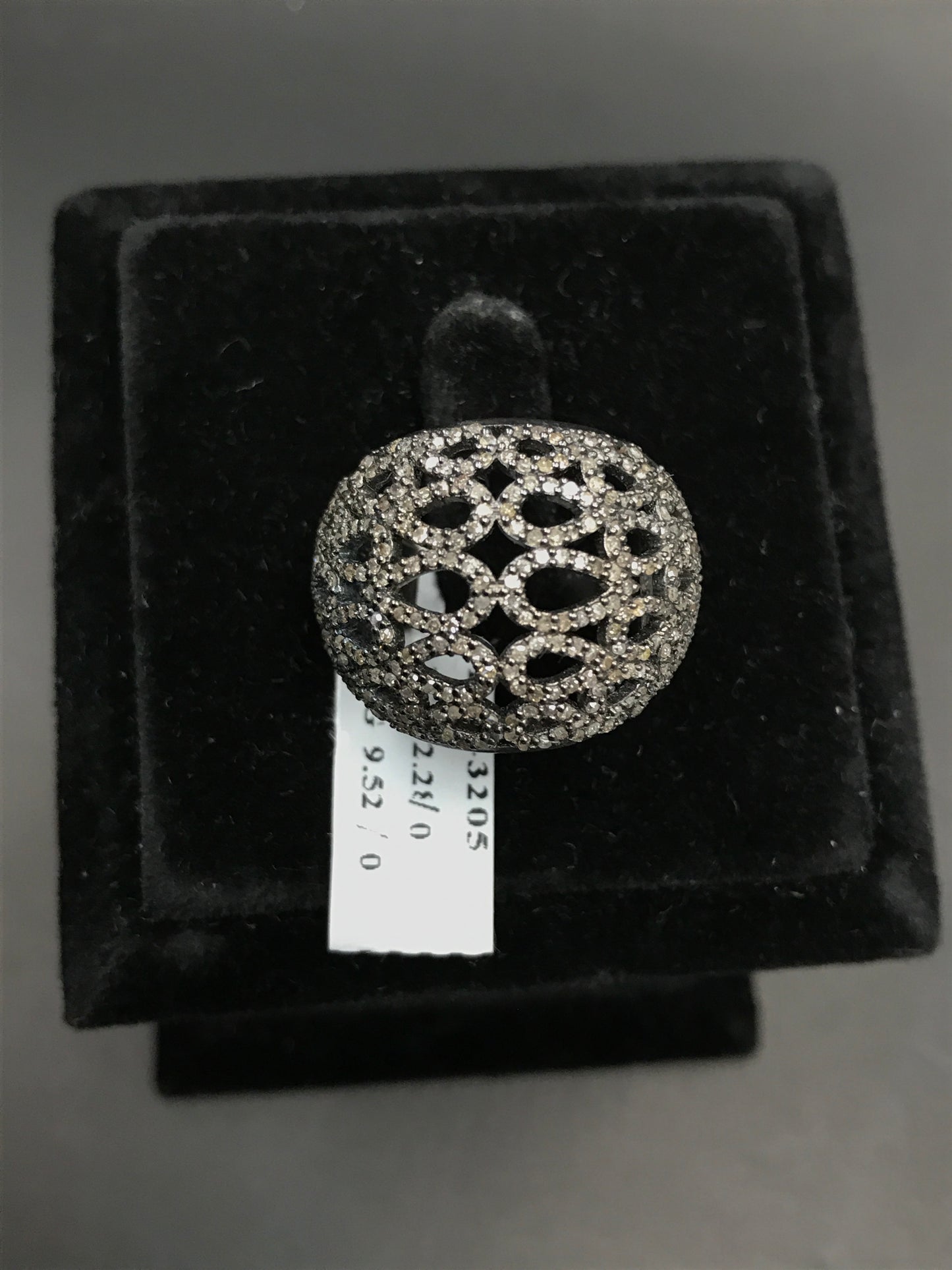 Pave Diamond Ring .925 Oxidized Sterling Silver Diamond Ring, Genuine handmade pave diamond Ring Size Approx 1.00"(20 x 25 MM)