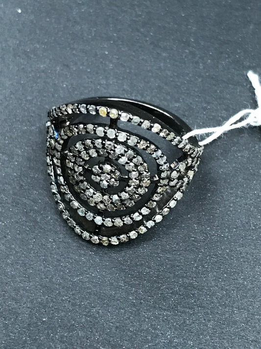 Diamond  Round Shape Diamond Ring, Pave Diamond Ring,Pave  Appx 24 x 24 mm. Sterling Silver