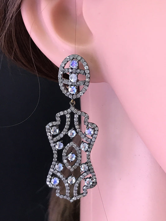 Diamond and Silver White Rainbow Moon Earring
