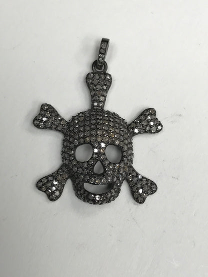 Diamond Charm .925 Oxidized Sterling Silver Diamond Charms, Genuine handmade pave diamond Charm Size Approx 1.28"(32 x 29 MM)