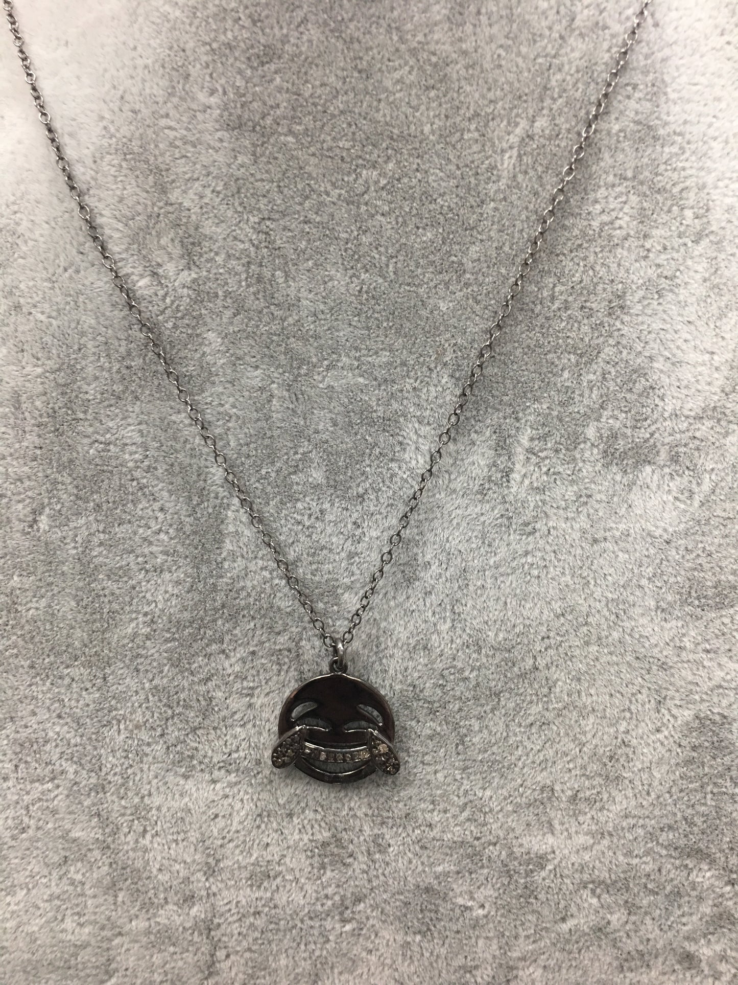 Happy face Emoji Silver Diamond Necklace with Silver Chain