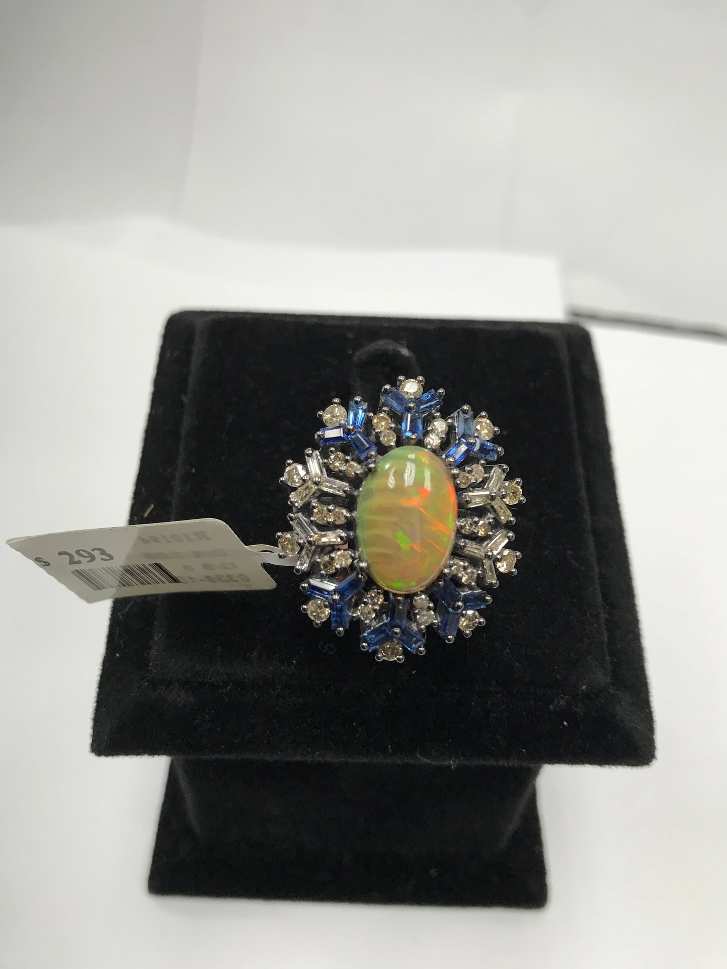 Opal and Diamond Ring with Blue Sapphire