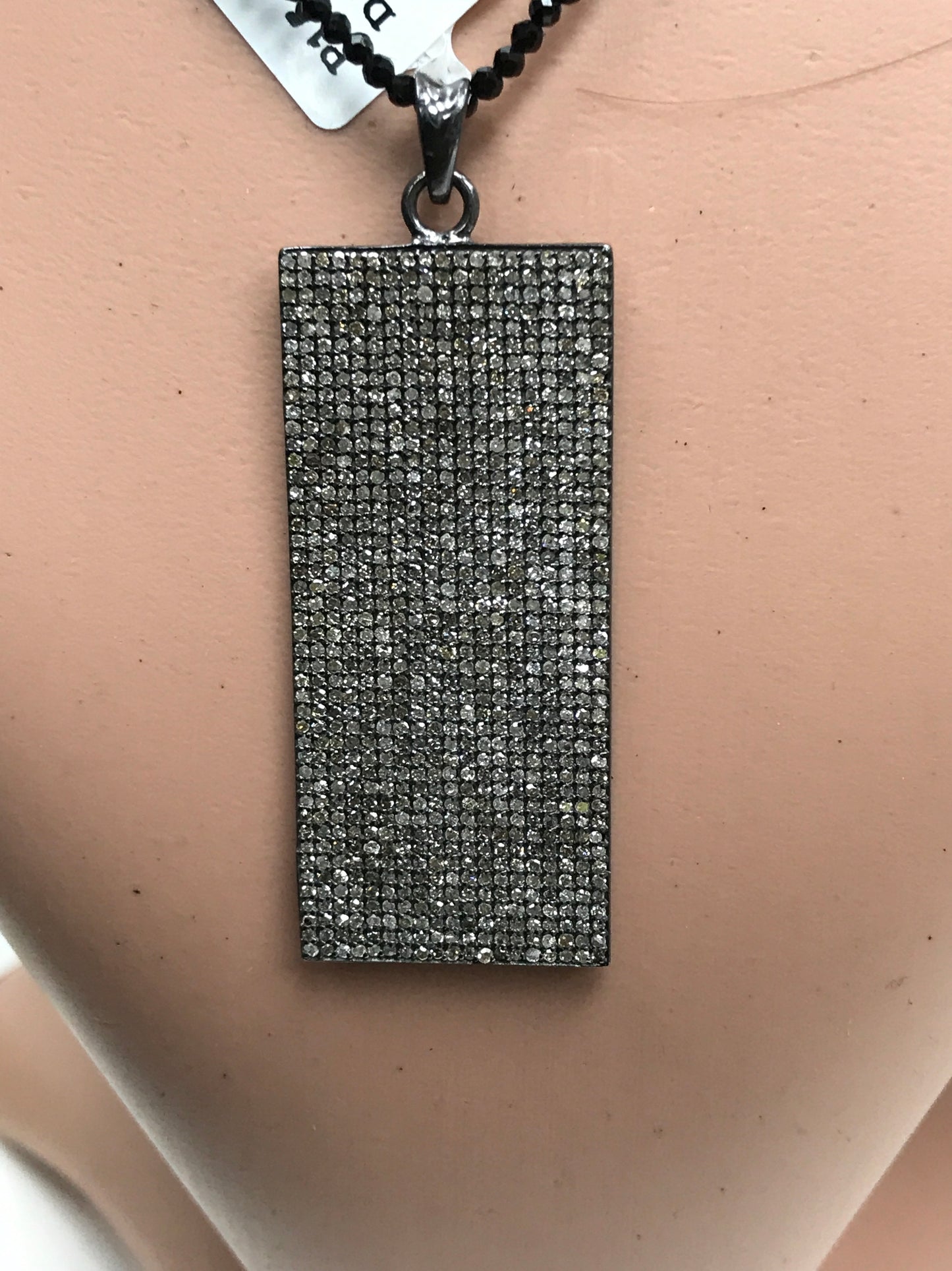 Rectangle Shape Diamond Charm.925 Oxidized Sterling Silver Diamond Charm, Genuine handmade pave diamond Charm Size 45x20 MM