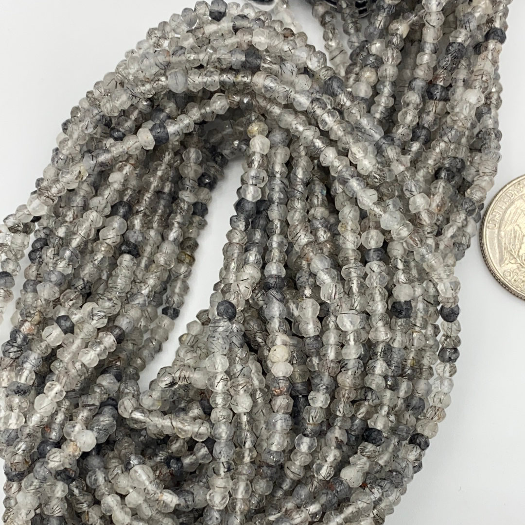 Black Rutilated quartz Beads Facetted 3-4mm
