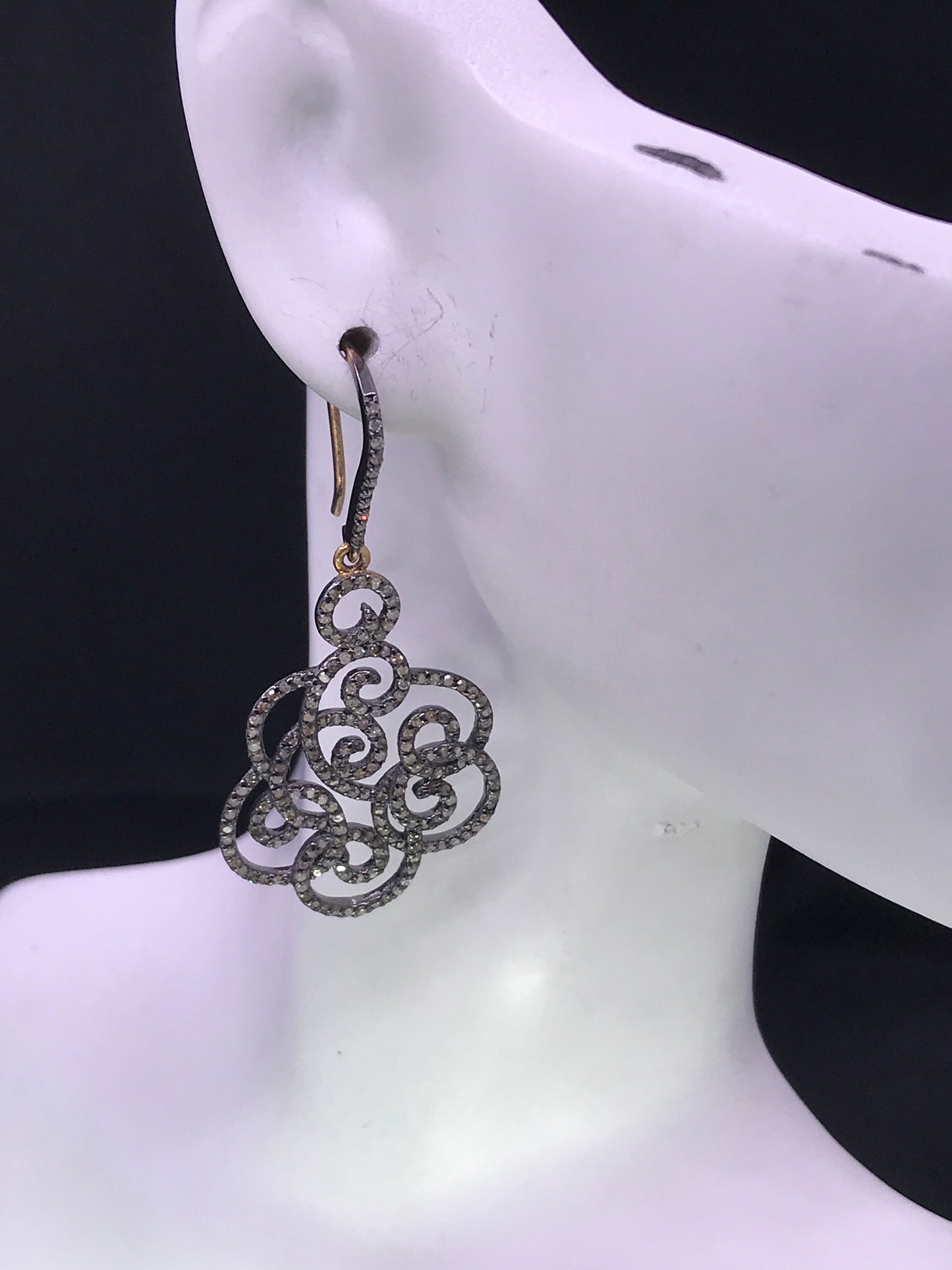 Diamond Silver Earring .925 Oxidized Sterling Silver Diamond Earring, Genuine handmade pave diamond Earring Size 2.00"(23 x 50 MM )