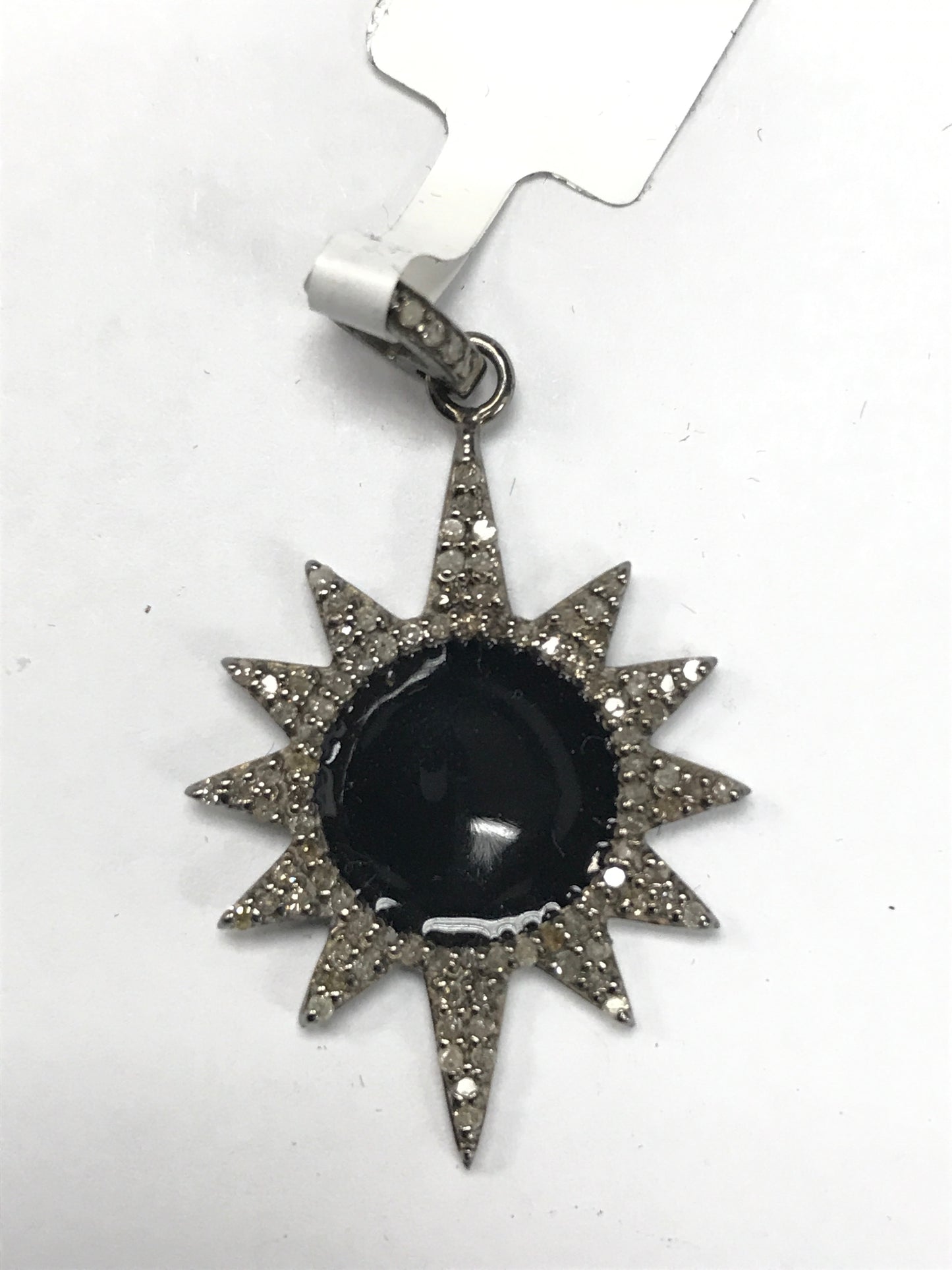 Sun Burst Diamond Charm .925 Oxidized Sterling Silver Diamond Charm, Genuine handmade pave diamond Charm Size Approx (29 x 23 MM)