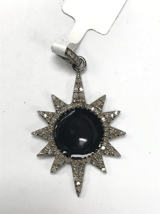 Sun Burst Diamond Charm .925 Oxidized Sterling Silver Diamond Charm, Genuine handmade pave diamond Charm Size Approx (29 x 23 MM)