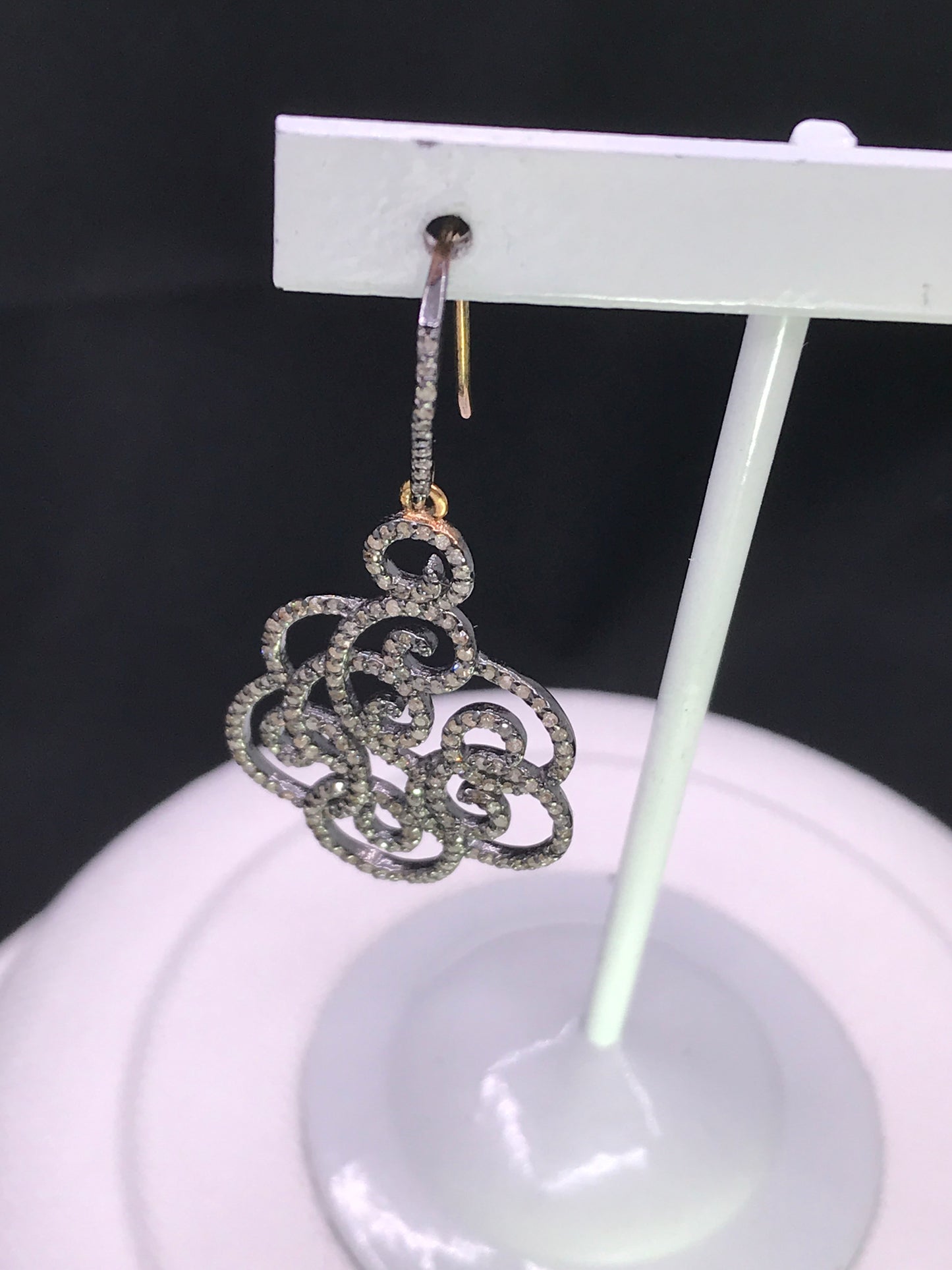 Diamond Silver Earring .925 Oxidized Sterling Silver Diamond Earring, Genuine handmade pave diamond Earring Size 2.00"(23 x 50 MM )