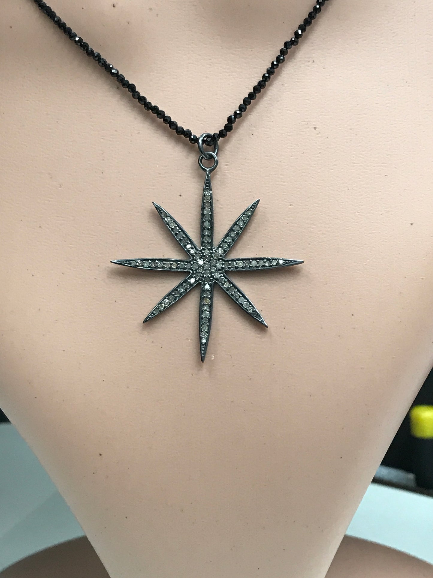 Stars Diamond Charm .925 Oxidized Sterling Silver Diamond Charms, Genuine handmade pave diamond Charm Size Approx 1.60"(40 x 37 MM)