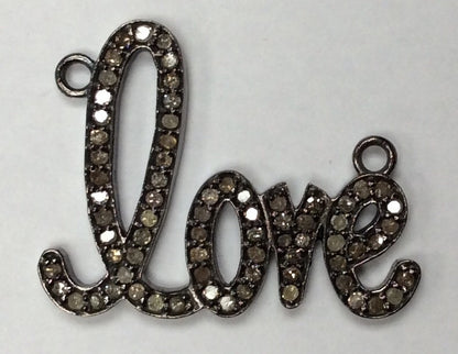 Love Diamond Charm .925 Oxidized Sterling Silver Diamond Charms, Genuine handmade pave diamond Charm Size Approx 1.12"(22 x 28 MM)