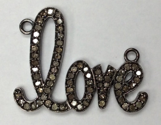 Love Diamond Charm .925 Oxidized Sterling Silver Diamond Charms, Genuine handmade pave diamond Charm Size Approx 1.12"(22 x 28 MM)