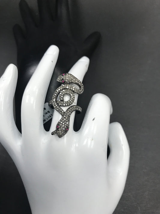 Snake Diamond Ring and Silver Ruby Black Rhodium Finish Rings