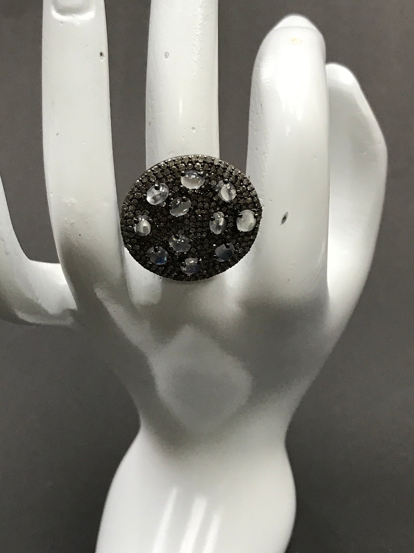 Diamond and Silver Rainbow Moonstone Rings