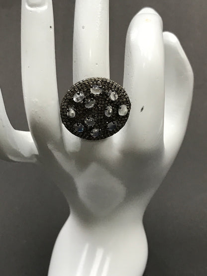 Diamond and Silver Rainbow Moonstone Rings