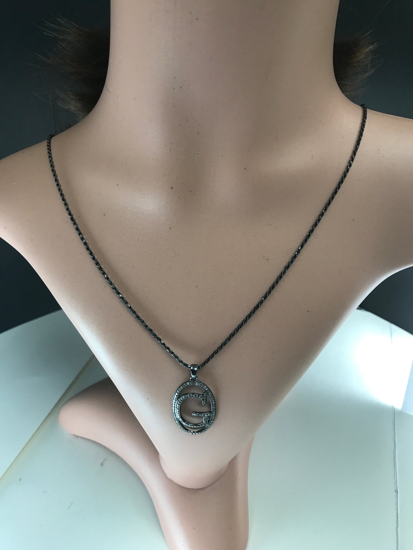 Diamond Letter G Pendant, Pave Diamond Pendant, Pave Letter G Necklace, Approx 40 x 13mm. Sterling Silver