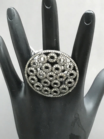 Pave Diamond Ring .925 Oxidized Sterling Silver Diamond Ring, Genuine handmade pave diamond Ring Size Approx 1.56"(39 MM)