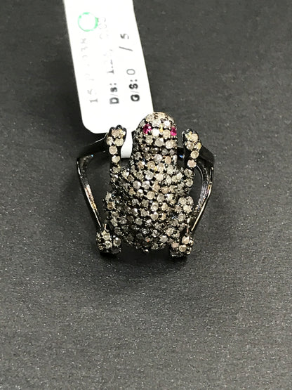 Diamond Frog with Ruby Red Eyes Diamond Ring, Pave Diamond Ring, Pave Double Frog with Ruby Red Eyes Ring, Approx 21 x 13mm