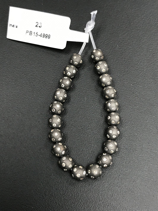 Round Pave Diamond Bead .925 Oxidized Sterling Silver Diamond Beads, Genuine handmade pave diamond Beads.