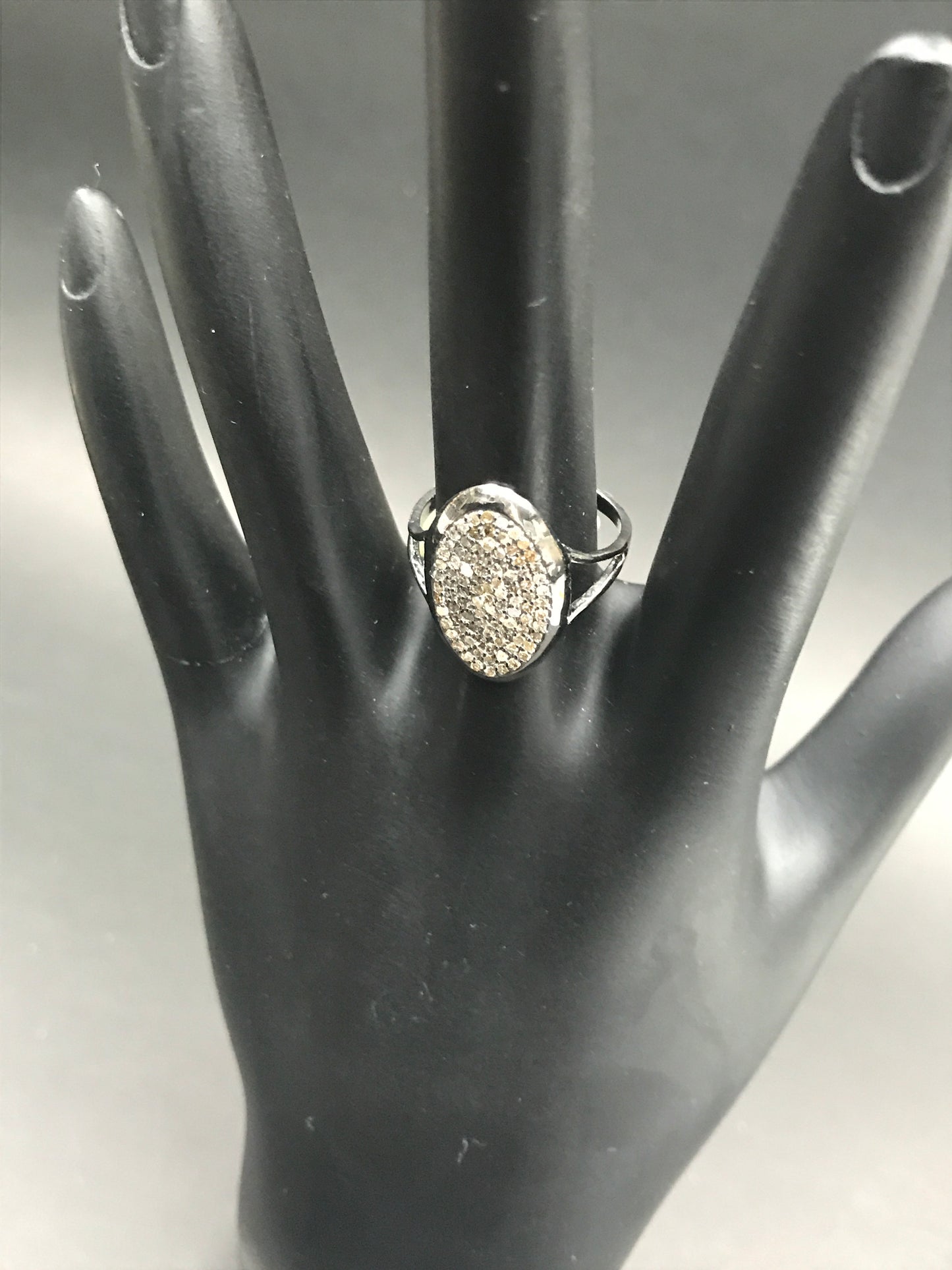 Oval Shape Silver Pave Diamond Ring .925 Oxidized Sterling Silver Diamond Ring, Genuine handmade pave diamond Ring