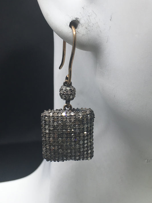 Diamond and Silver Black Rhodium Finish Earrings