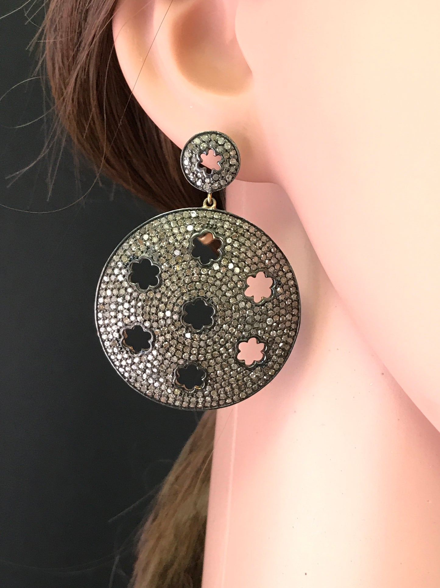 Diamond and Silver Black Rhodium Finish Earrings