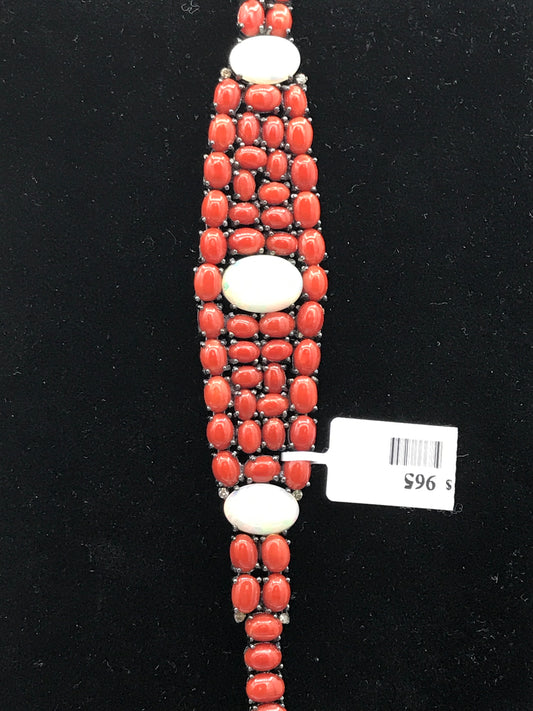 Coral Natural and Pink Coral with Diamond Bracelet