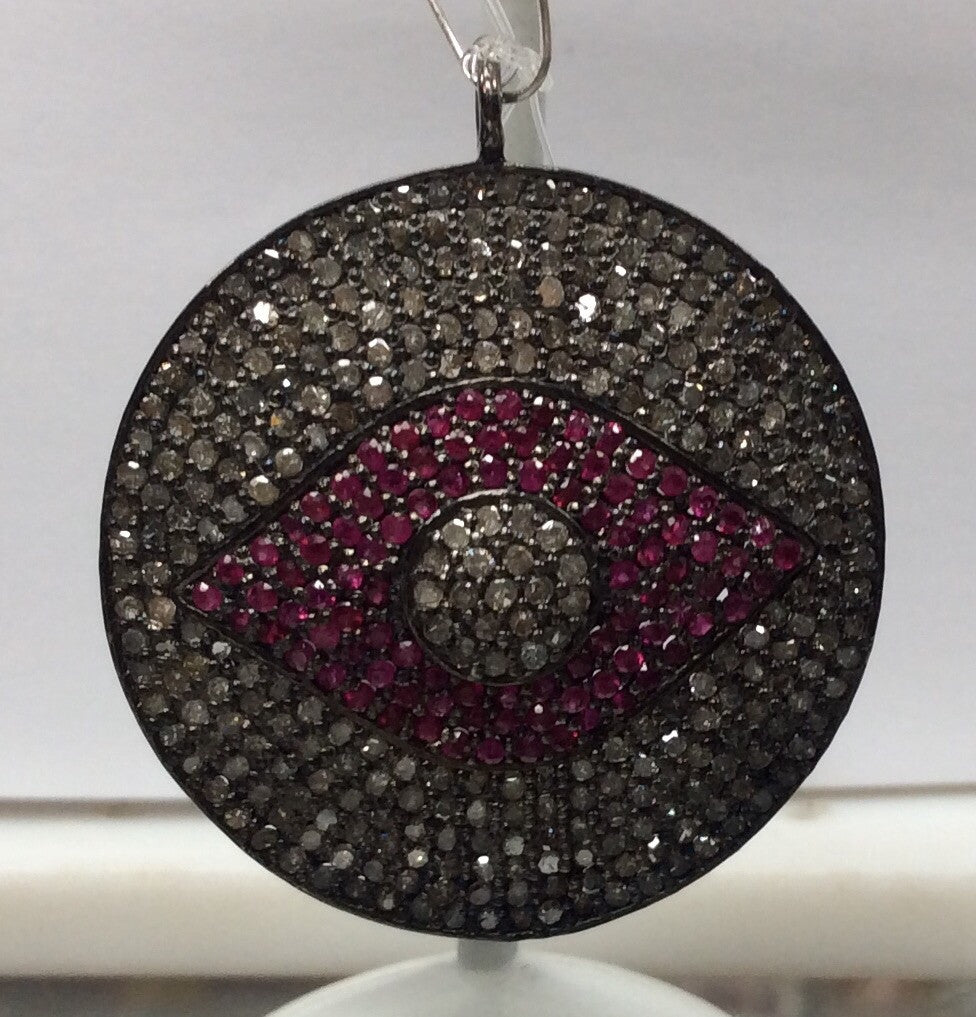 Evil Eye Diamond charm .925 Oxidized Sterling Silver Diamond Charms, Genuine handmade pave diamond Charm Size Approx 1.32"(33 MM)