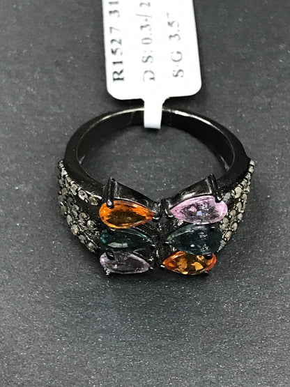 Pave Diamond Ring .925 Oxidized Sterling Silver Diamond Ring, Genuine handmade pave diamond Ring Size Approx 0.56"(13 x 14 MM)