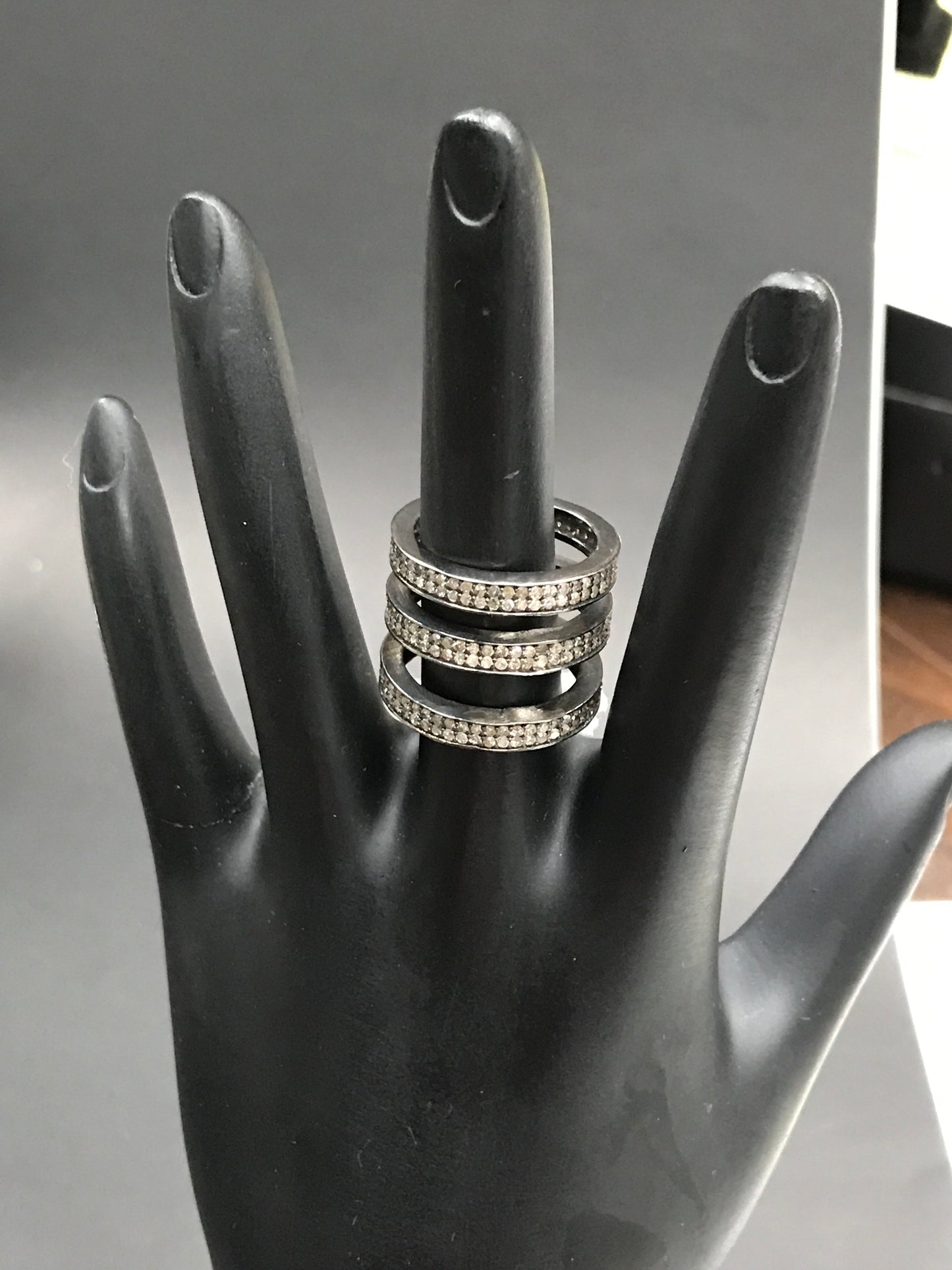 Round Circle Pave Diamond Ring .925 Oxidized Sterling Silver Diamond Ring, Genuine handmade pave diamond Ring.