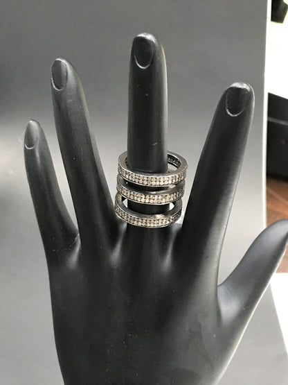 Round Circle Pave Diamond Ring .925 Oxidized Sterling Silver Diamond Ring, Genuine handmade pave diamond Ring.