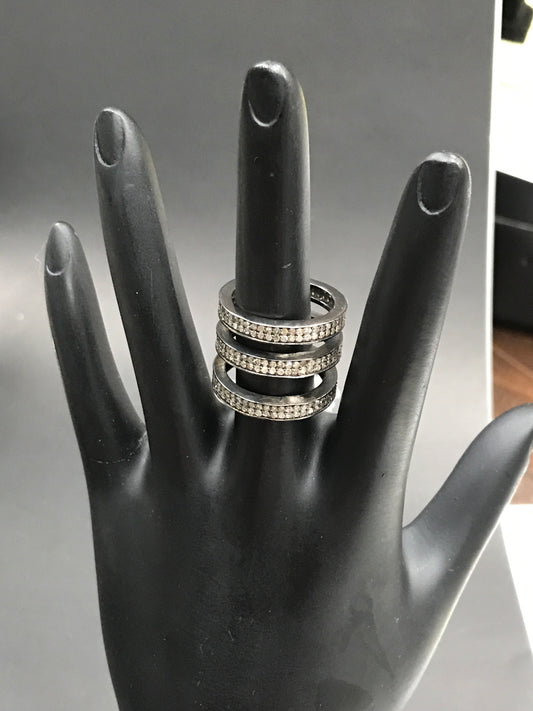 Round Circle Pave Diamond Ring .925 Oxidized Sterling Silver Diamond Ring, Genuine handmade pave diamond Ring.