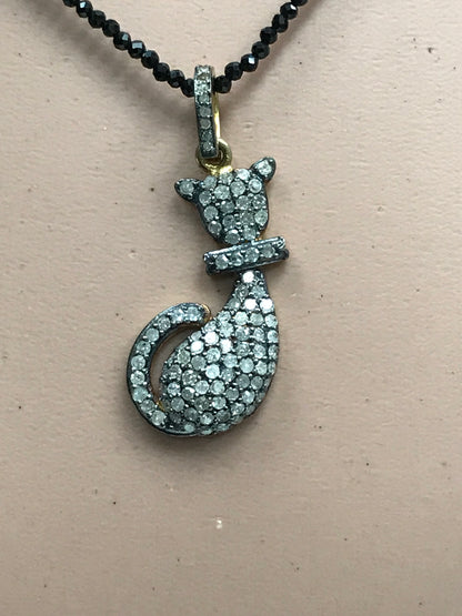 Cat Shape Pave Diamond Charm