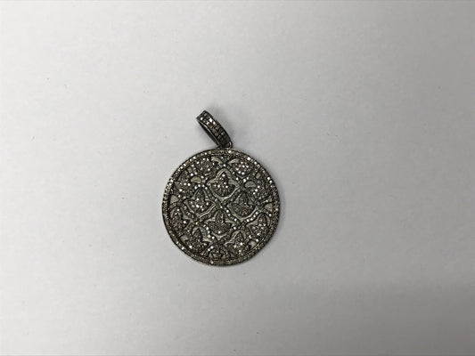 Circle Diamond Charm .925 Oxidized Sterling Silver Diamond Charms, Genuine handmade pave diamond Charm Size 30 x 30 MM