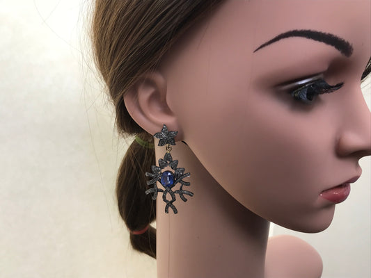 Diamond Earrings,NATURAL DIAMOND AND TANZANITE Earring.