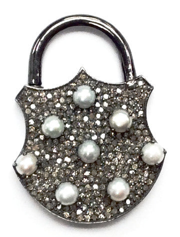 Lock Shape Diamond Pendants .925 Oxidized Sterling Silver Diamond Charms, Genuine handmade pave diamond Charm Size Approx 1.60"(40 MM)