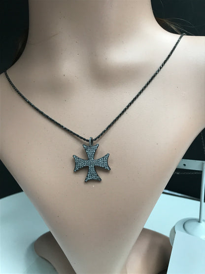 Maltese Cross Pendant ,Approx 1'' long(24 x 24mm) Oxidized Silver, Silver