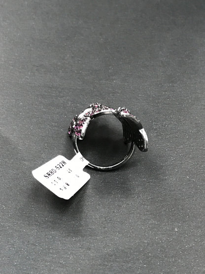 Butterfly Black Spinal Ring .925 Oxidized Sterling Silver Black Spinal Ring, Genuine handmade pave Black Spinal Ring Size Approx(21x29 mm)