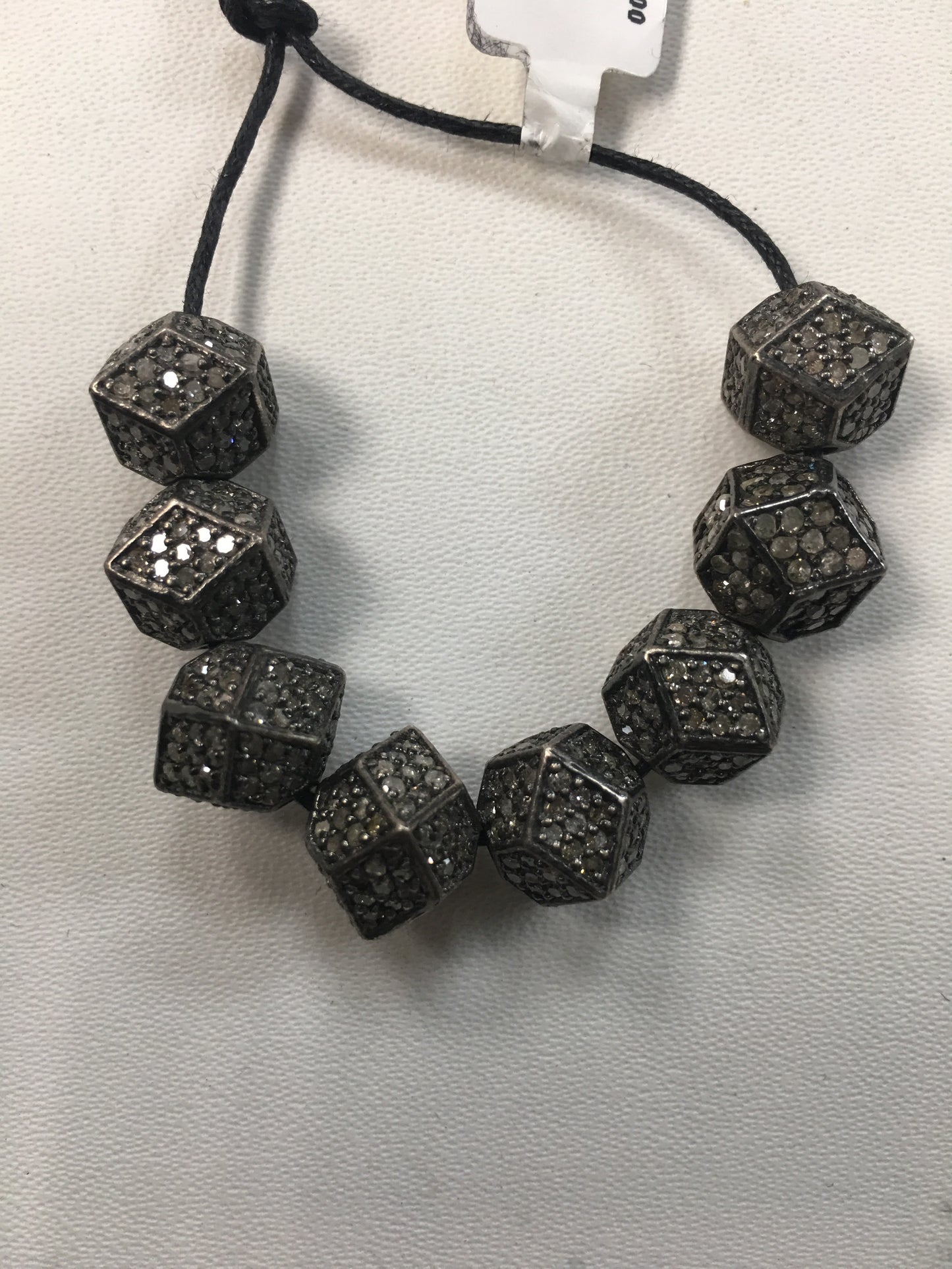 Octogen Shape Silver Pave Diamond Beads