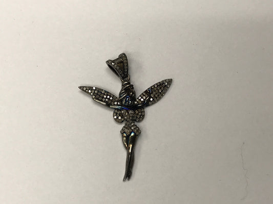 Diamond Pixie Diamond Pendant, Pave Diamond Pendant, Pixie Necklace, Approx 45 x 35 mm. Sterling Silver