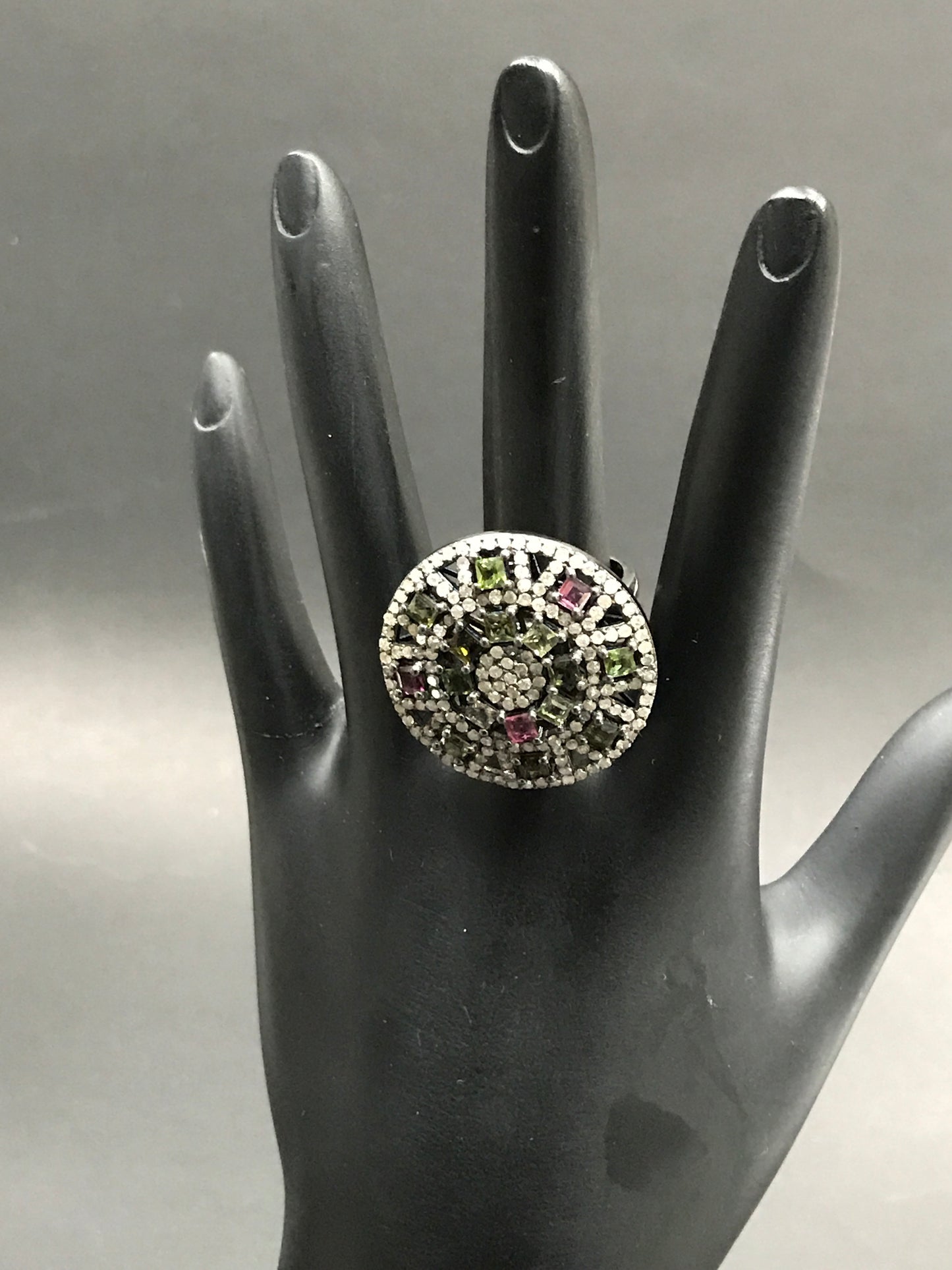 DIAMOND AND MULTI TOURMALINE SILVER RINGS