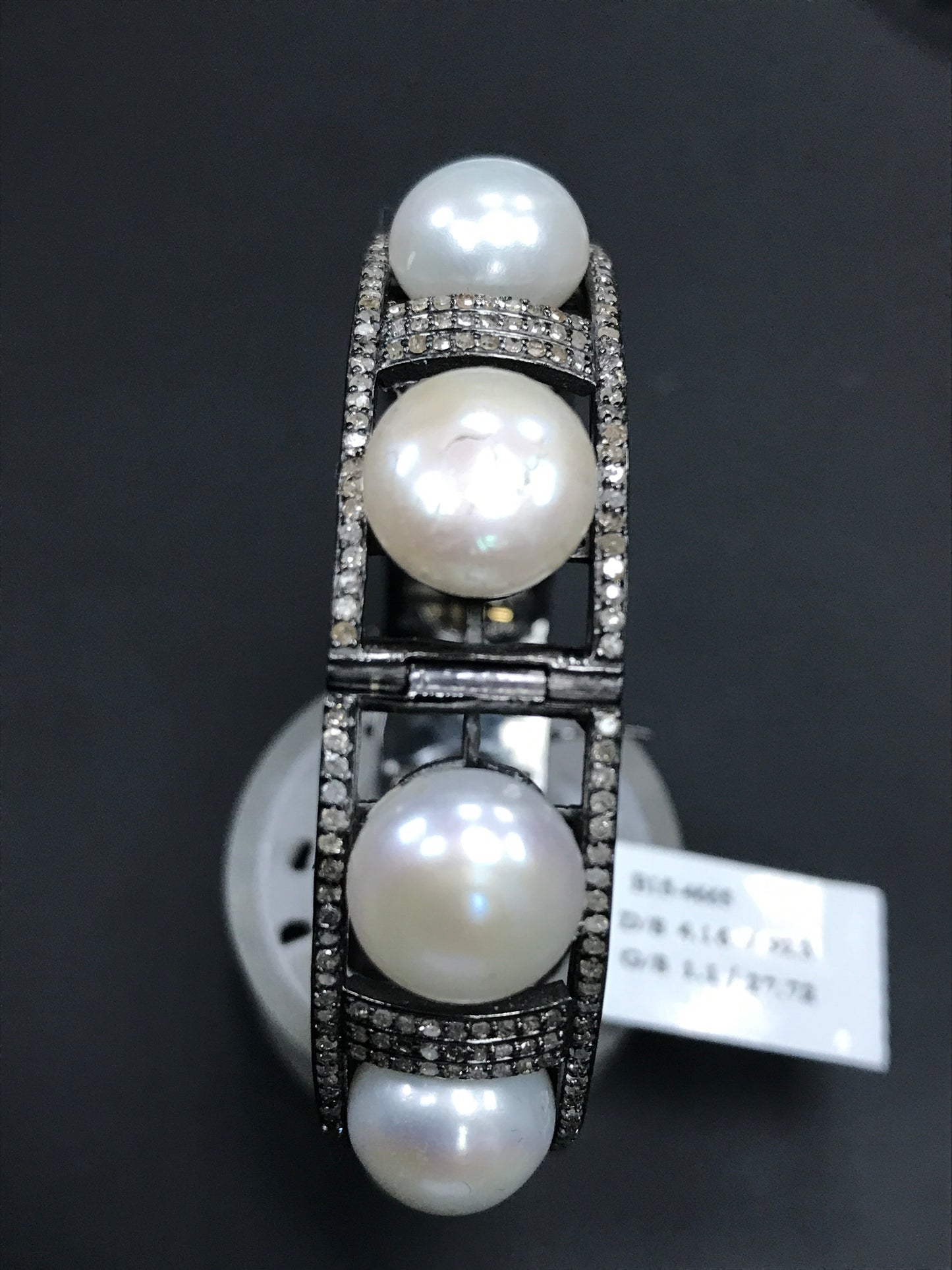 Diamond Silver Bracelet .925 Oxidized Sterling Silver Diamond Bracelet, Genuine handmade pave diamond Bracelet. Size 58 mm