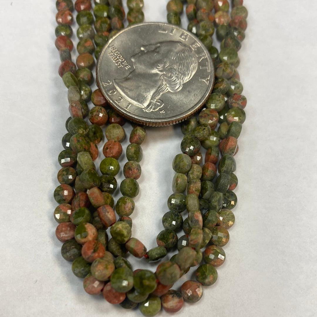 Unakite Coin Facetted, Coin Facetted, Beads