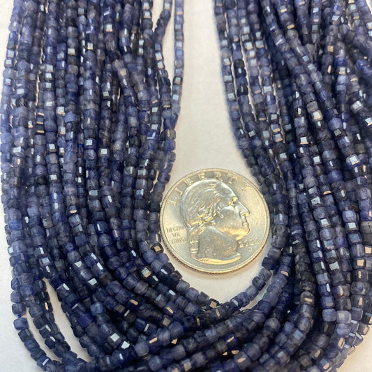Blue Sapphire Faceted Square, Blue Sapphire faceted box, faceted cube