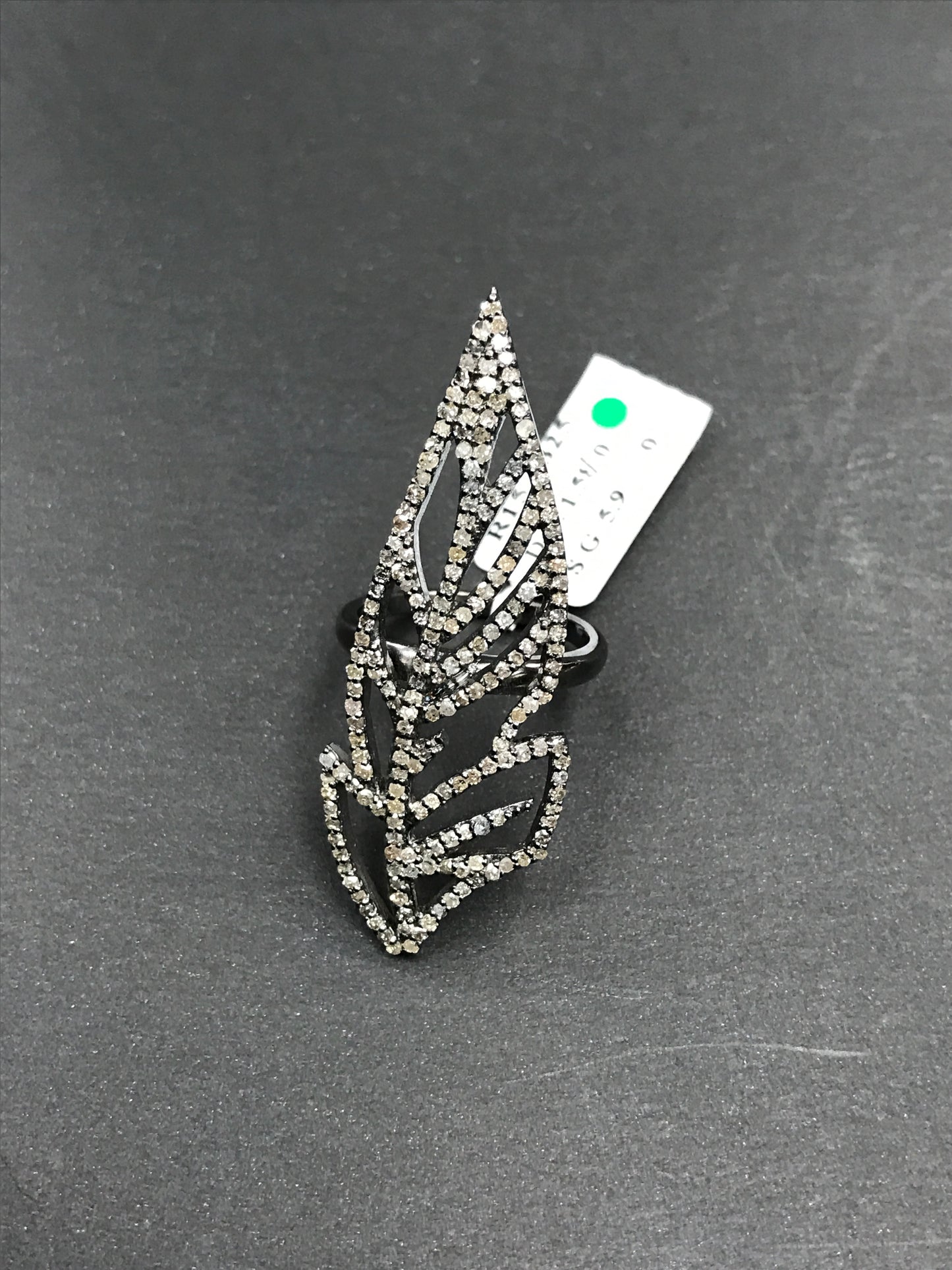 Leaf Pave Diamond Ring .925 Oxidized Sterling Silver Diamond Ring, Genuine handmade pave diamond Ring Size Approx 1.88"(17 x 47 MM)